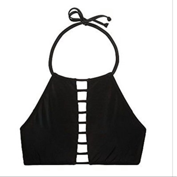 PINK Victoria’s Secret High Neck Cage Front Halter Crop Swim Top XS - Picture 1 of 11